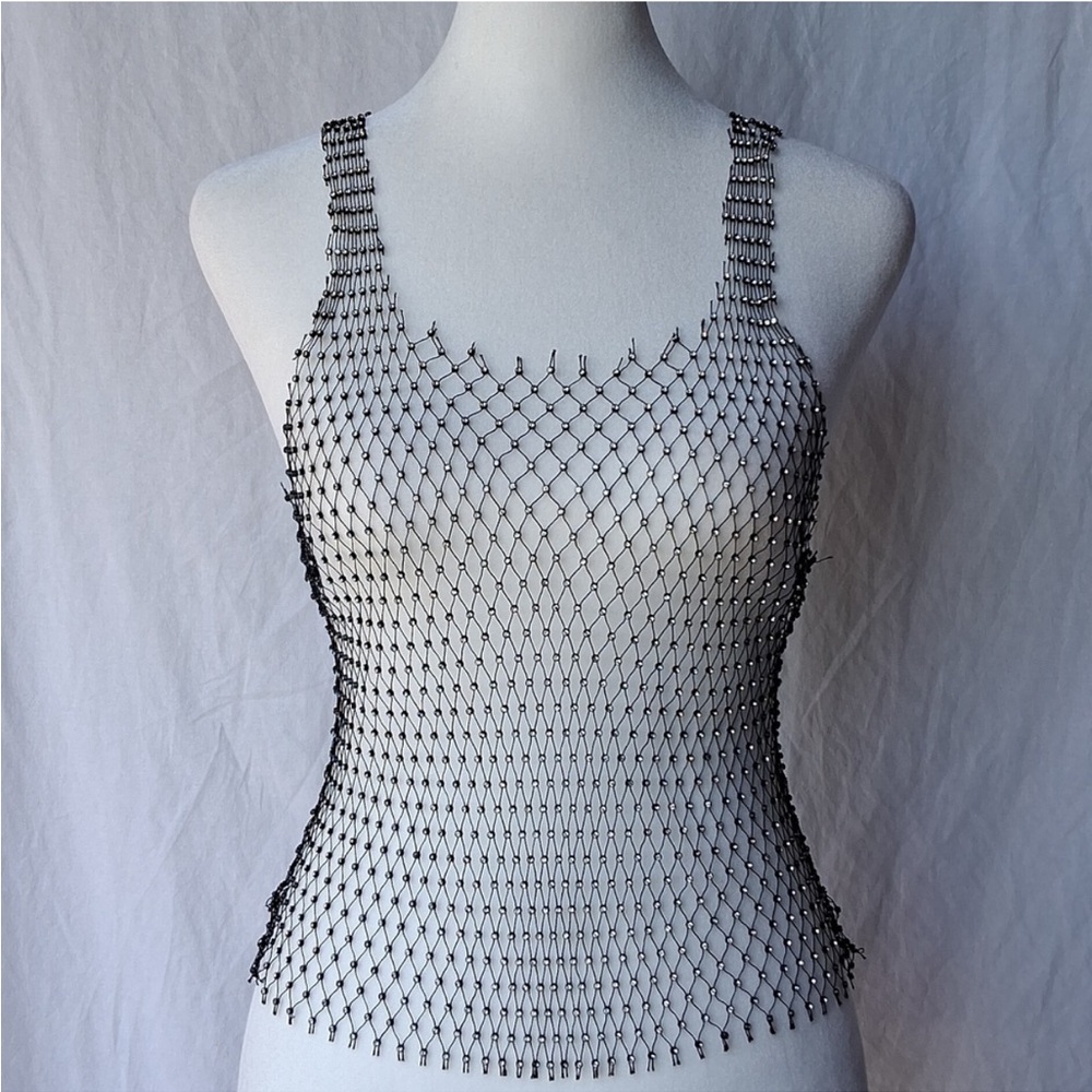 Metallic Mesh Tank Top Black S